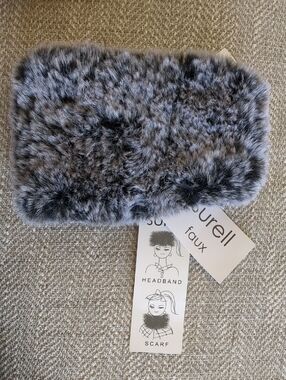 NWT Surell Faux Fur Knit Headband Scarf Black Frost